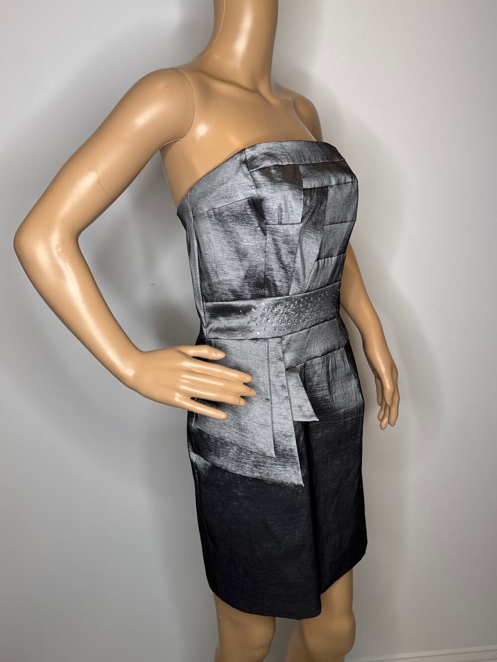 2000s Jessica McClintock Charcoal Strapless Cocktail Dress medium